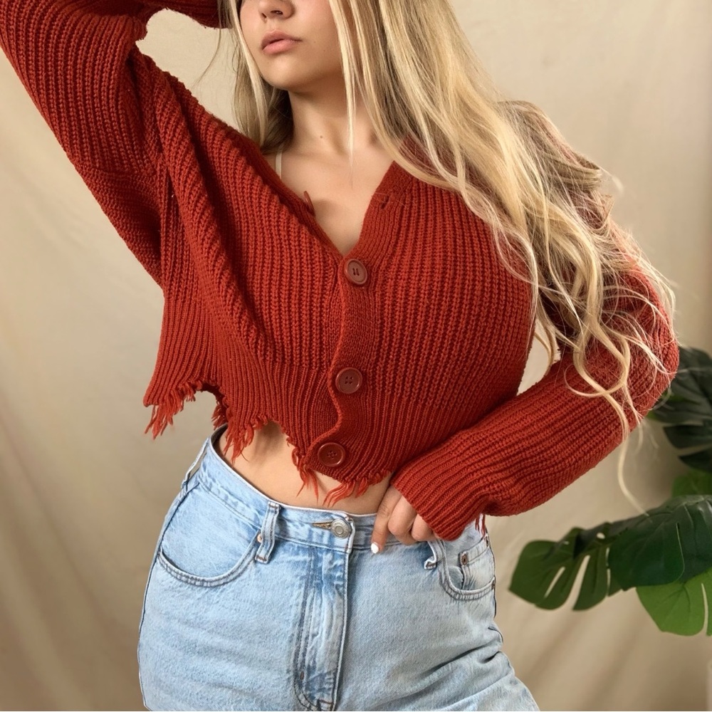Love Tree cardigan sweater with a distressed hem